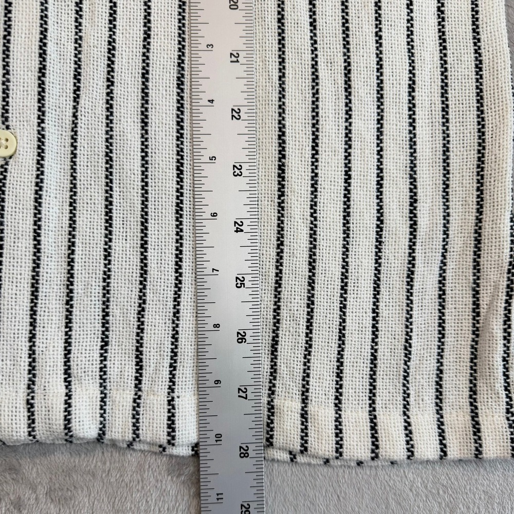 VSTR Mens Button Down Shirt Striped Knit Short Sleeve Cotton White Black S - Picture 4 of 7